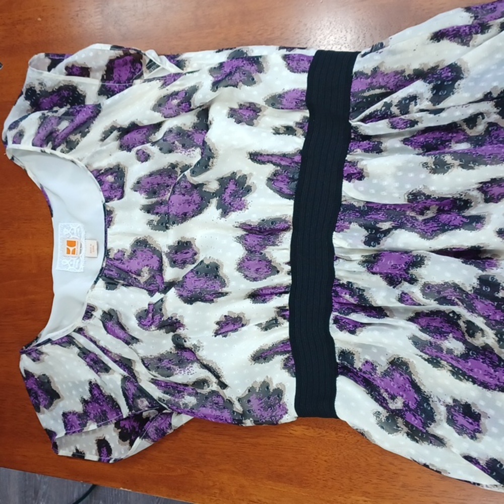 Hugo Boss Abella White and Purple Silk Dress with Pockets